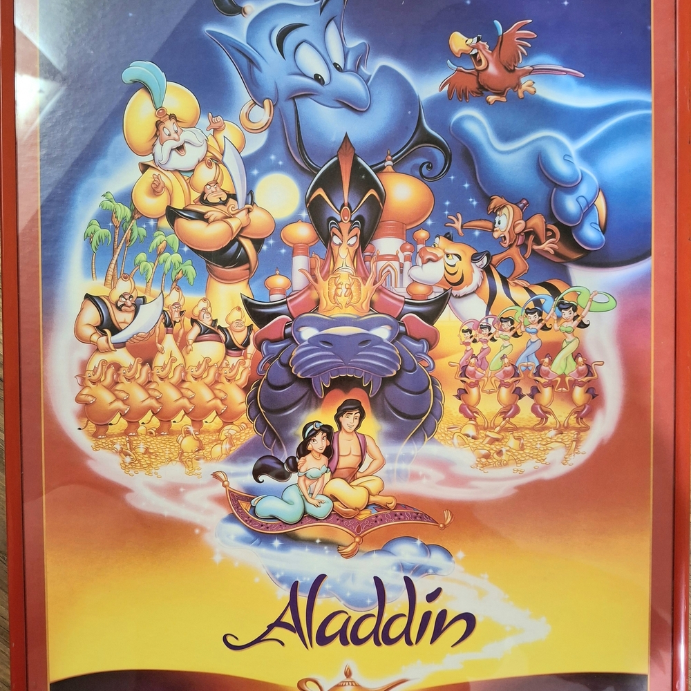 Vintage Aladdin Animated Wall Art Poster In Original Red Frame